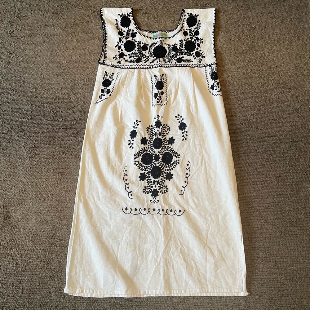 Embroidered Black and White Dress